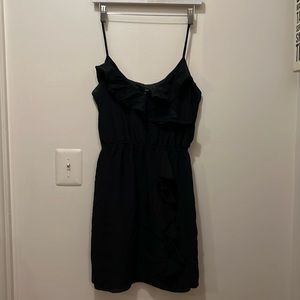 LIQUID - 8 BLACK RUFFLE GATHERED WAIST 100% SILK DRESS